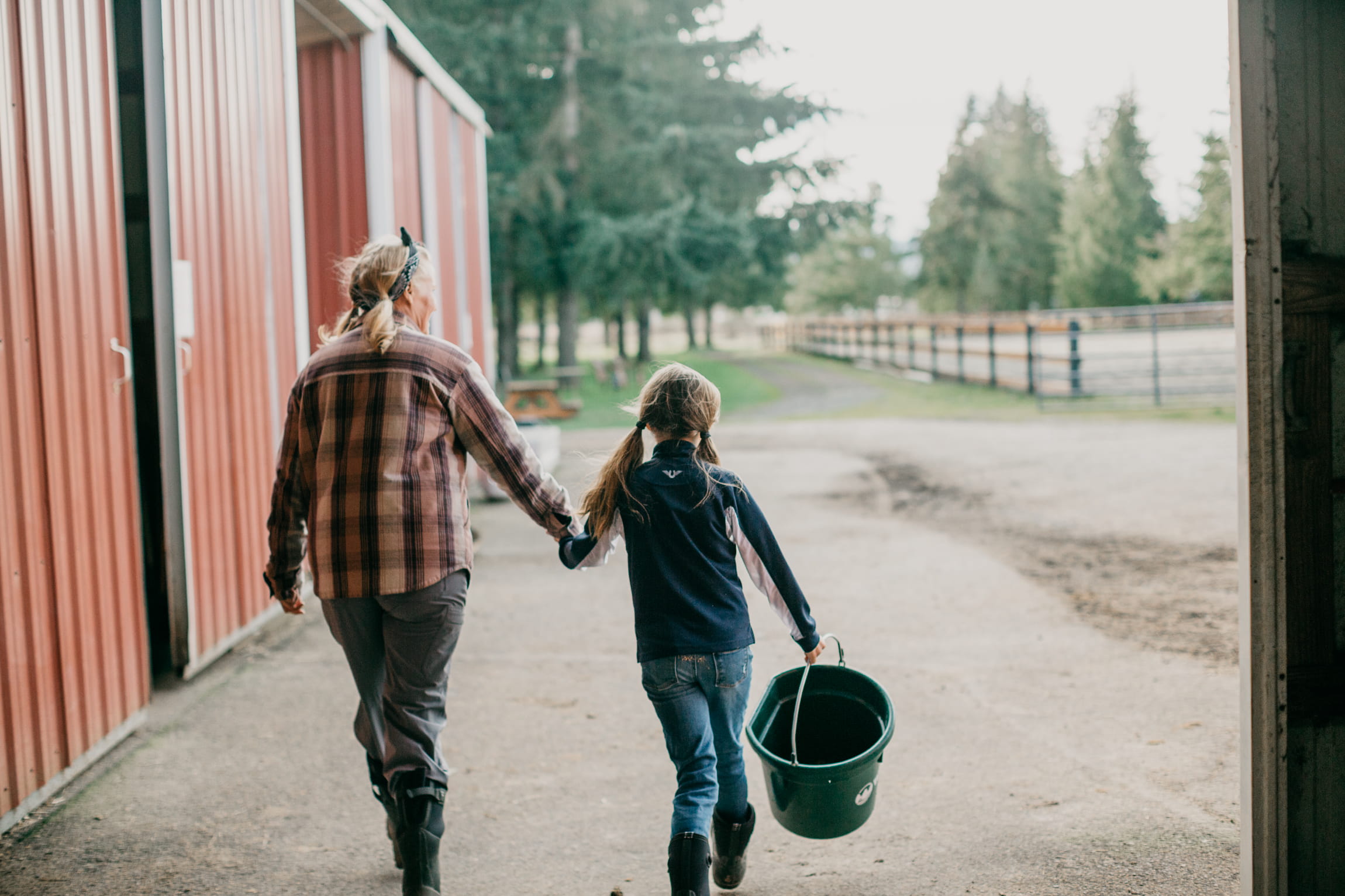 Mom and daughter walking
